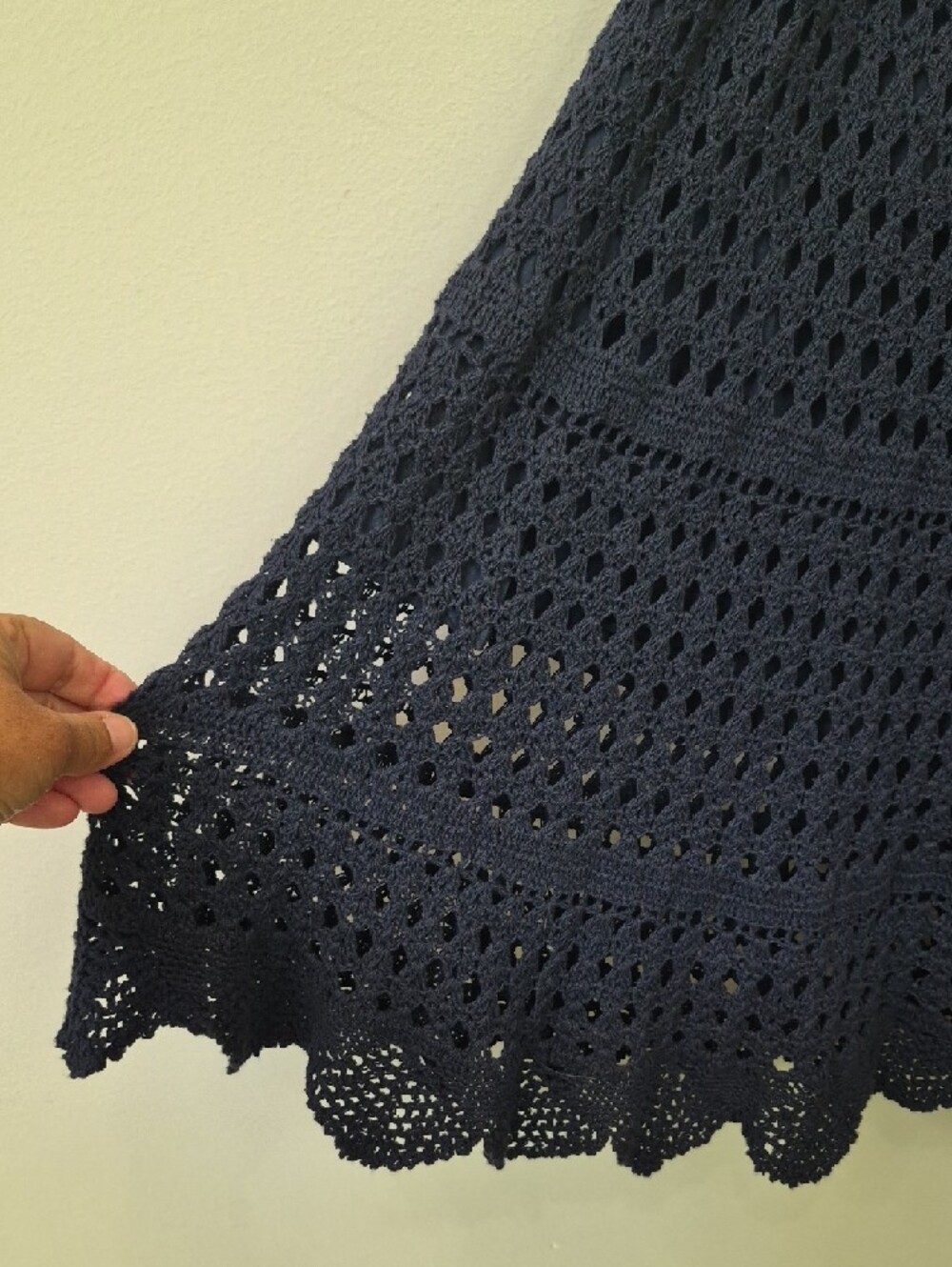 Lucky & Coco Skirt Womens M Navy Cotton Crochet A-Line Midi Vtg Boho Cottagecore - Picture 3 of 7